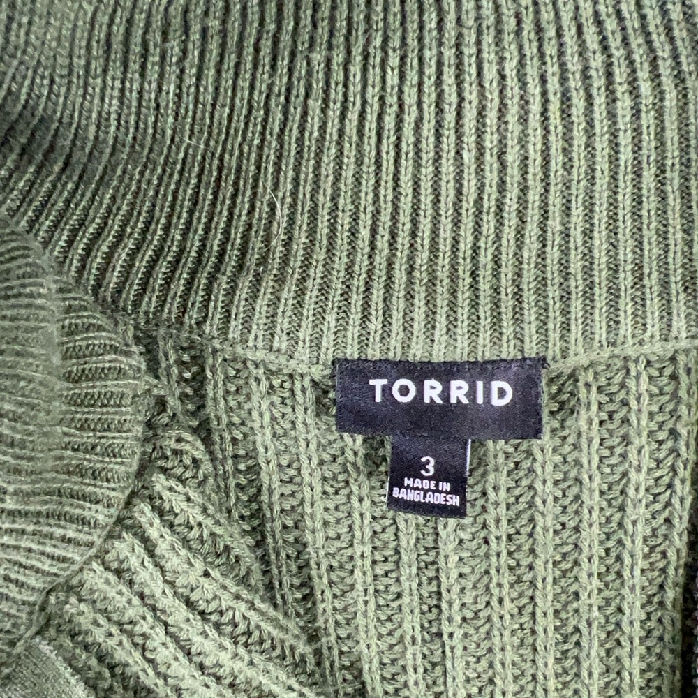 Torrid Quarter Zip Sweater Womens 3 Green Ribbed Knit Oversized Mock Neck - Picture 6 of 11